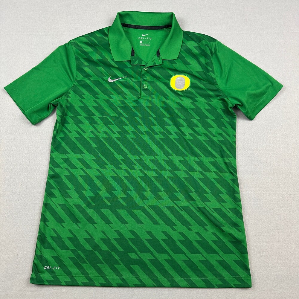 University Of Oregon Shirt Men Medium Green Geometric Nike Polo Dri Fit NCAA M